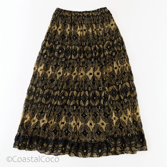 Badgley Mischka American Glamour Maxi Skirt M Crinkle Timeless Retro Holiday - Picture 1 of 8